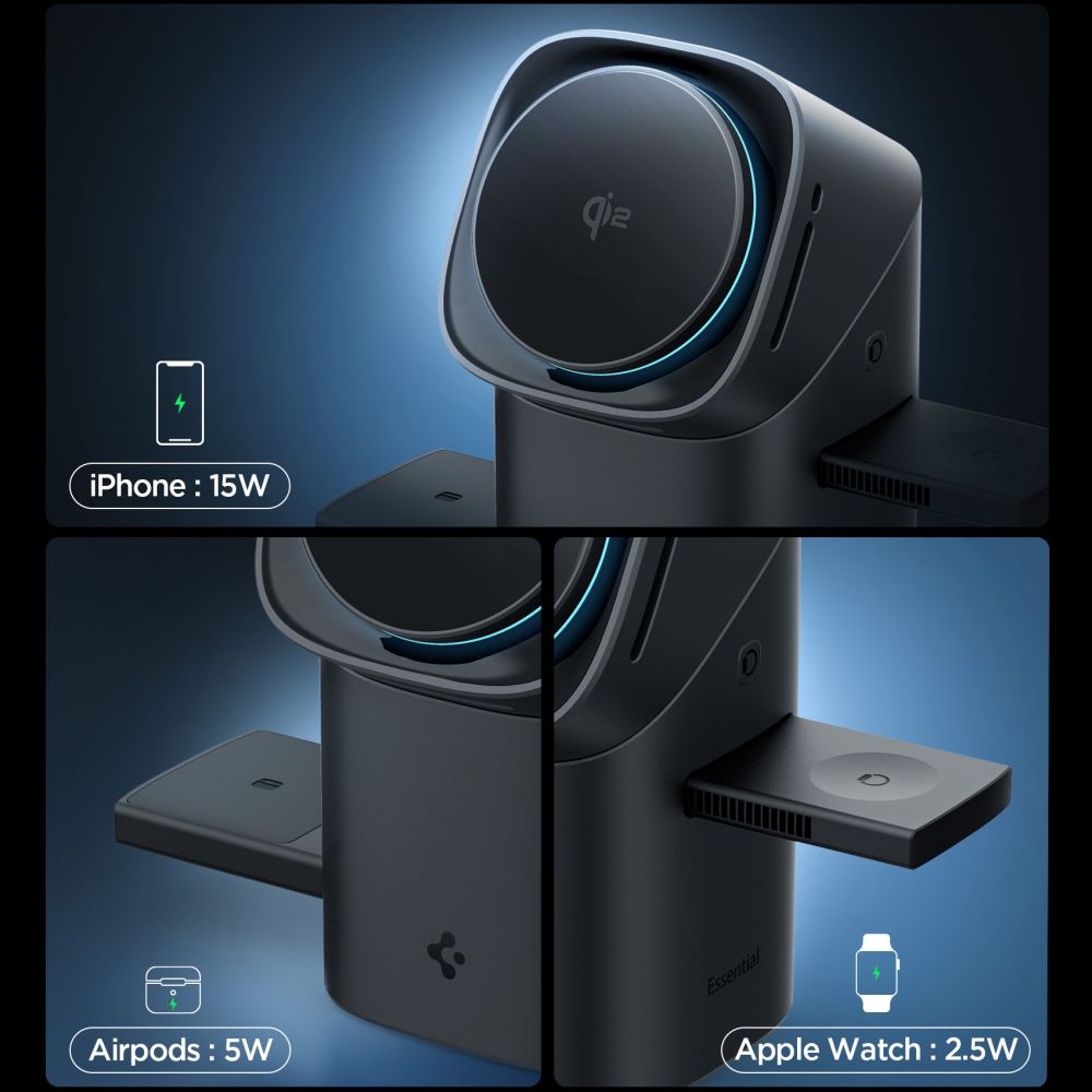 Spigen Essential EF223MS 3-in-1 QI2 Wireless Charger - Black_4