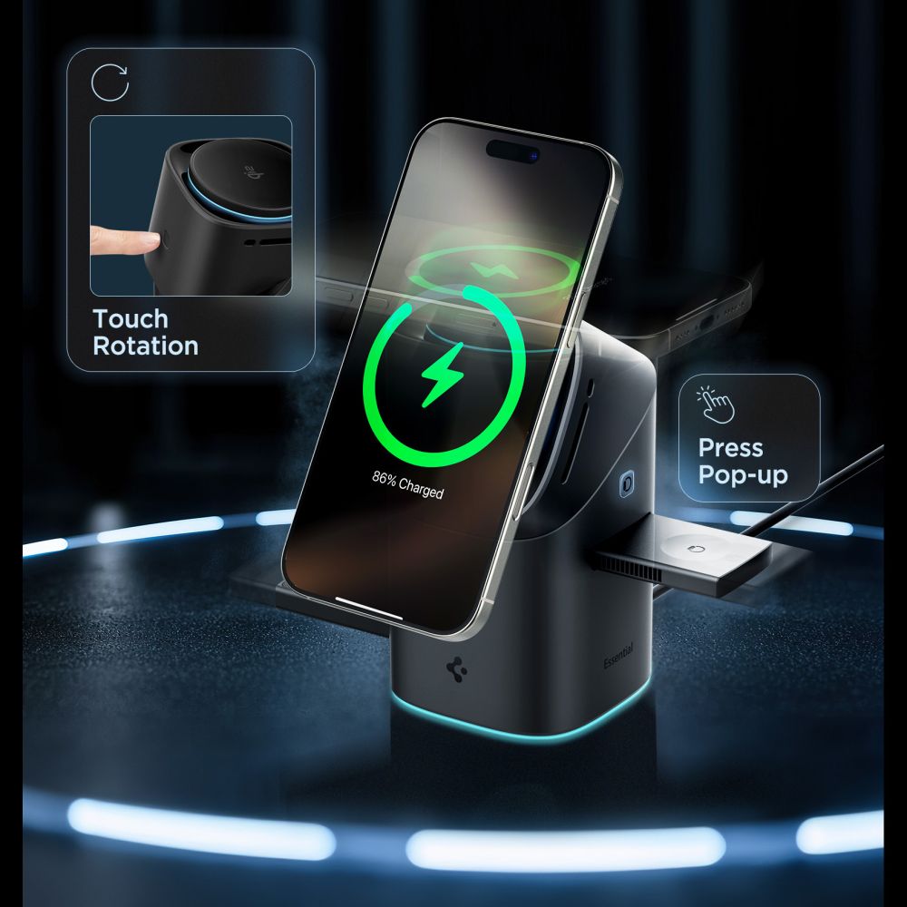 Spigen Essential EF223MS 3-in-1 QI2 Wireless Charger - Black_5