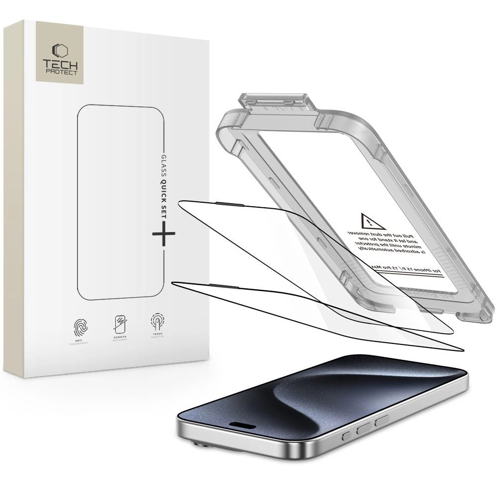 Tech-Protect Quick Set+ 2-pack tempered glass for iPhone 15 Pro - black_0