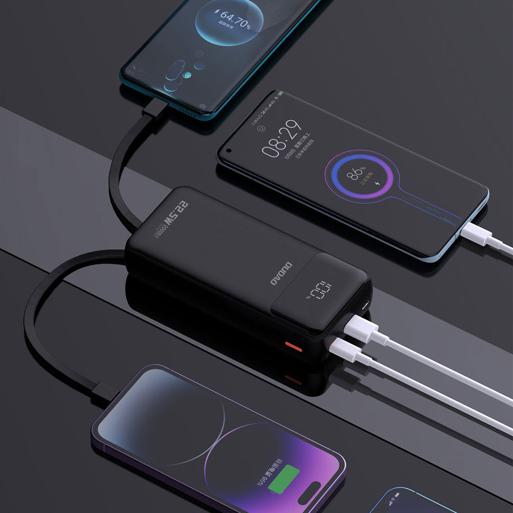 Dudao K15Pro Power Bank 20000mAh 22.5W PD USB-C / USB-A / Built-in Lightning and USB-C Cables - Black_4