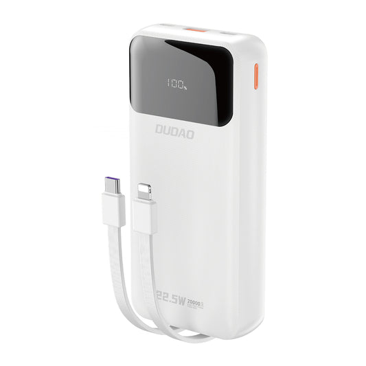 Dudao K15Pro Power Bank 20000mAh 22.5W PD USB-C / USB-A / Built-in Lightning and USB-C Cables - White_0