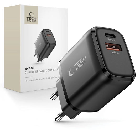 Tech-Protect NCA30 PD 30W / QC3.0 USB-A / USB-C wall charger - black_0
