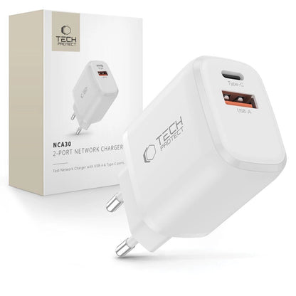 Tech-Protect NCA30 PD 30W QC3.0 USB-A / USB-C Wall Charger - White_0