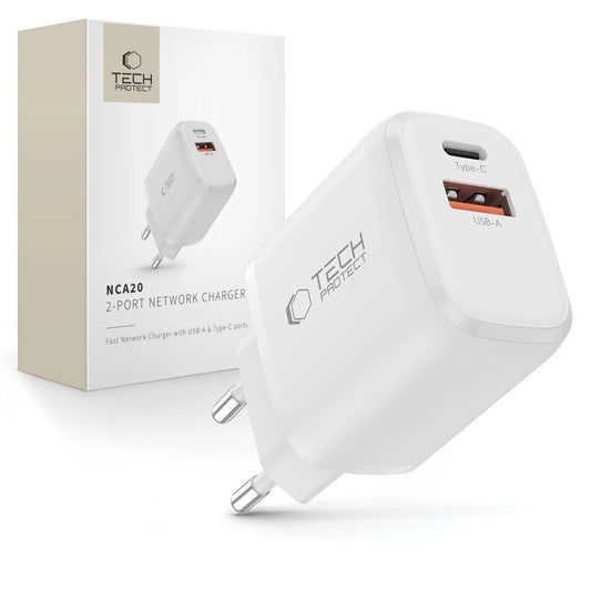 Tech-Protect NCA20 PD 20W QC3.0 USB-A / USB-C Wall Charger - White_0