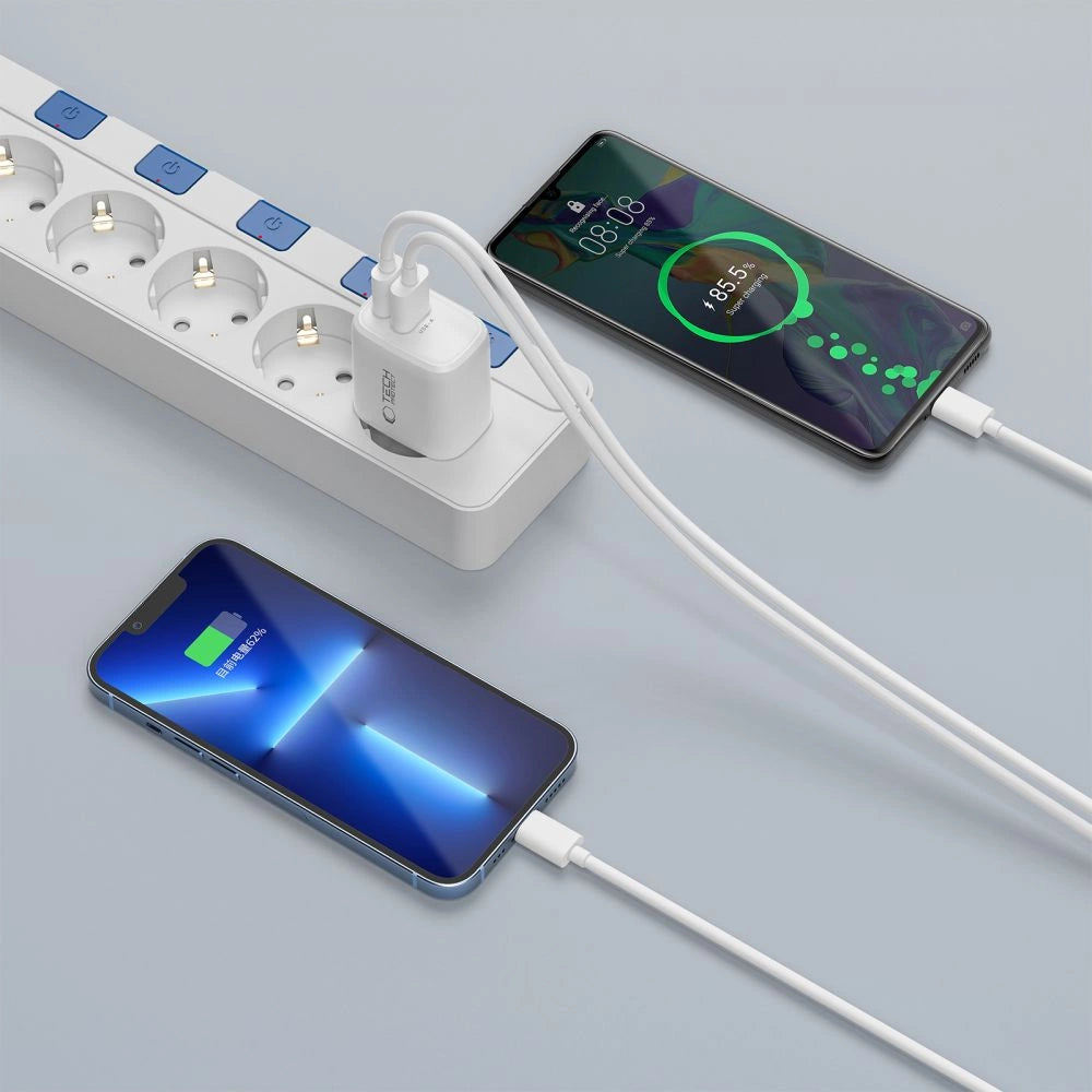 Tech-Protect NCA20 PD 20W QC3.0 USB-A / USB-C Wall Charger + USB-C / USB-C Cable 100cm - White_9