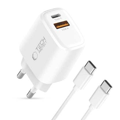 Tech-Protect NCA20 PD 20W QC3.0 USB-A / USB-C Wall Charger + USB-C / USB-C Cable 100cm - White_1