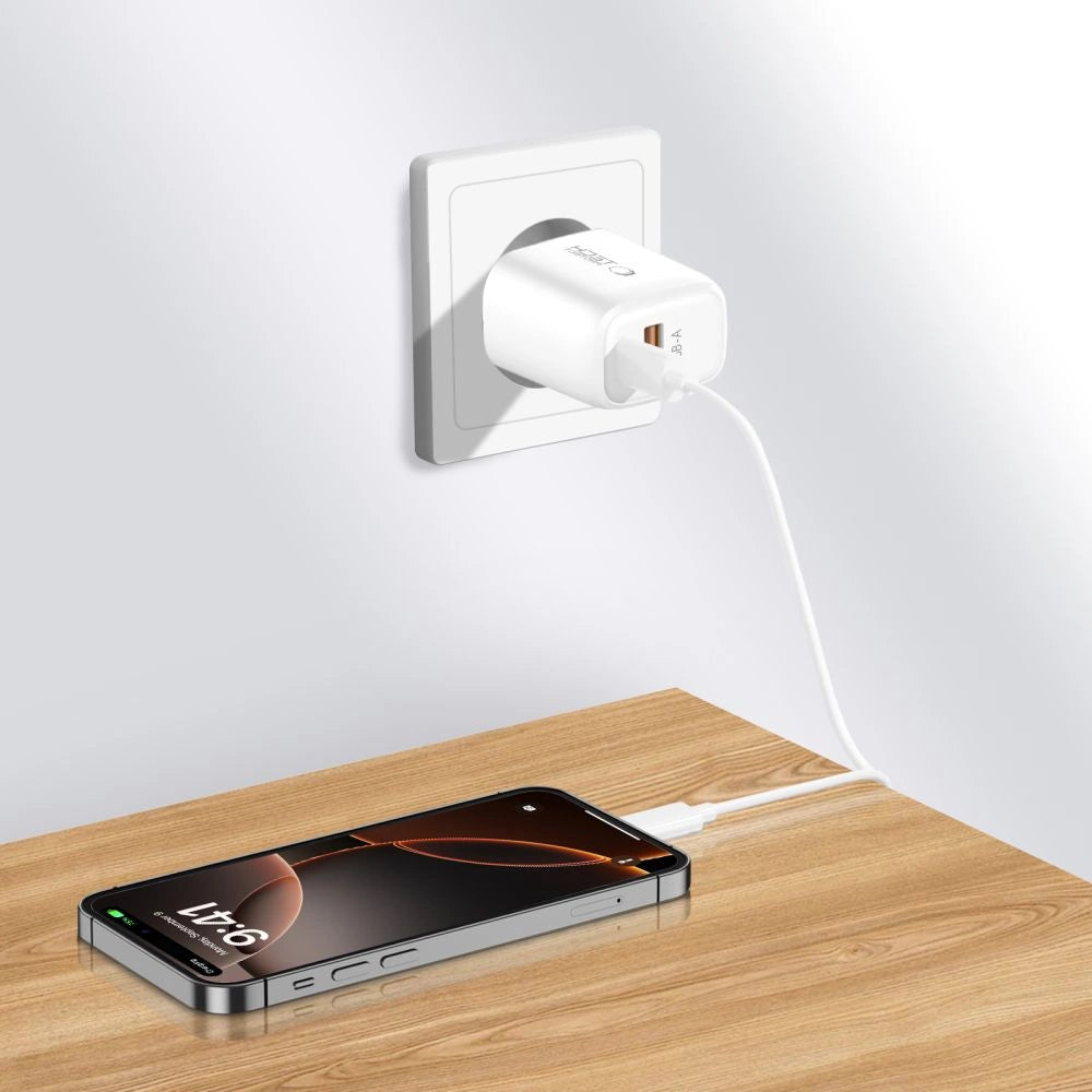 Tech-Protect NCA20 PD 20W QC3.0 USB-A / USB-C Wall Charger + USB-C / USB-C Cable 100cm - White_8