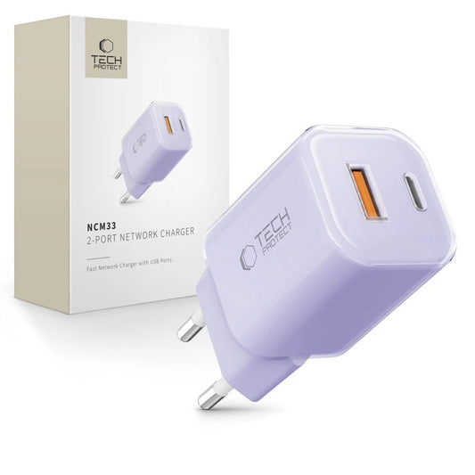 Tech-Protect NCM33 PD 33W QC3.0 USB-C / USB-C Wall Charger - Purple_0