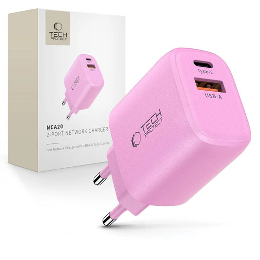 Tech-Protect NCA20 PD 20W QC3.0 USB-A / USB-C Wall Charger - Pink_0