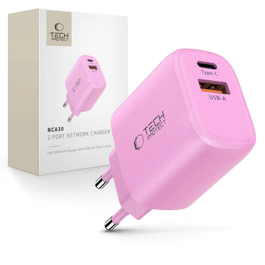 Tech-Protect NCA30 PD 30W QC3.0 USB-A / USB-C Wall Charger - Pink_0