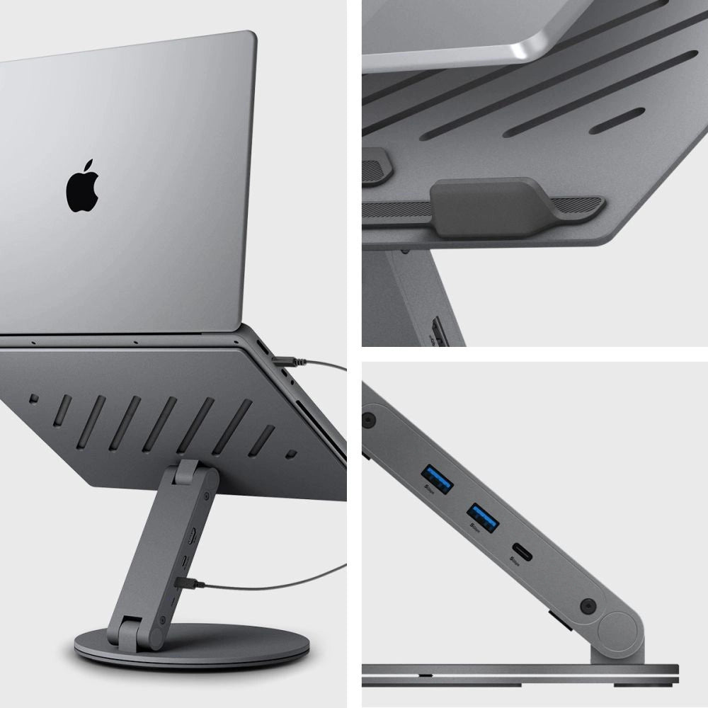 Spigen LD204H Stand + Hub 6-in-1 - Gray_2