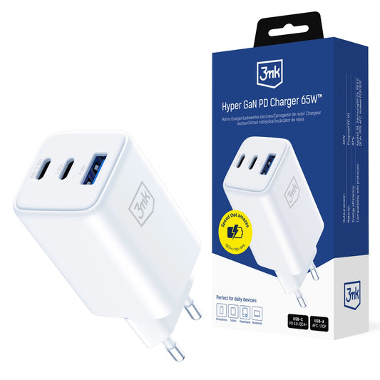 USB-C USB-A 3mk Hyper GaN PD Charger 65W™ - White_0