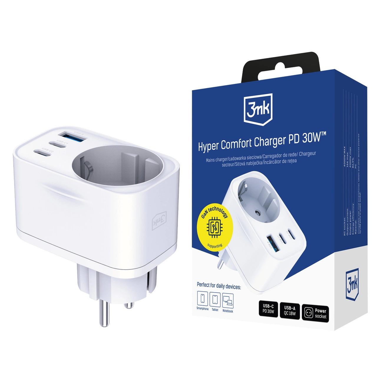 3mk Hyper Comfort Charger GaN PD 30W™ - White_0