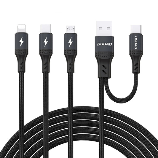 Dudao L3W USB-A/USB-C to Lightning/USB-C/MicroUSB 66W Cable - Black_0