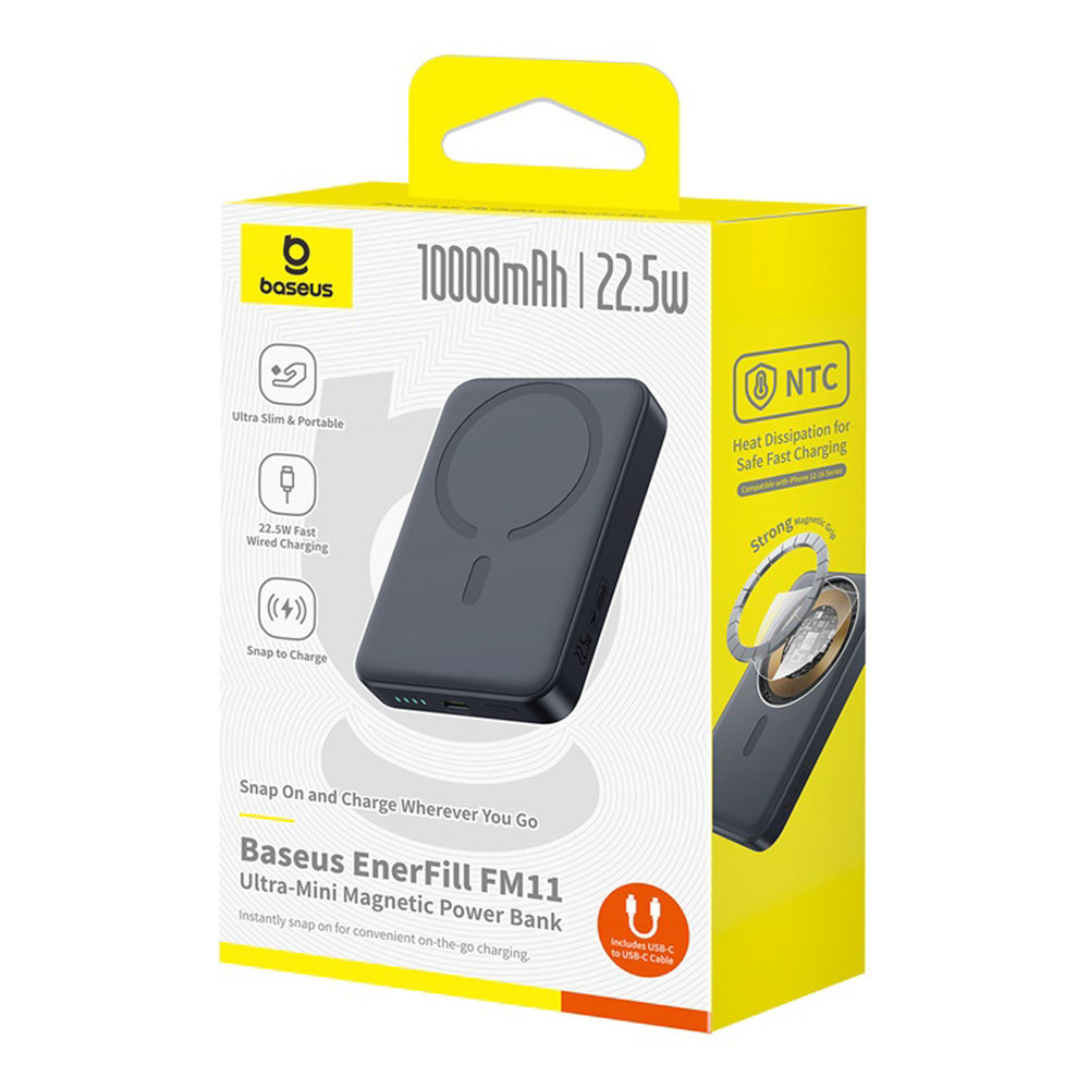 Baseus EnerFill FM11 Ultra-Mini 10000mAh 22.5W MagSafe Compatible Power Bank with Baseus Simple USB-C 20V/3A 30cm Cable - Black_5