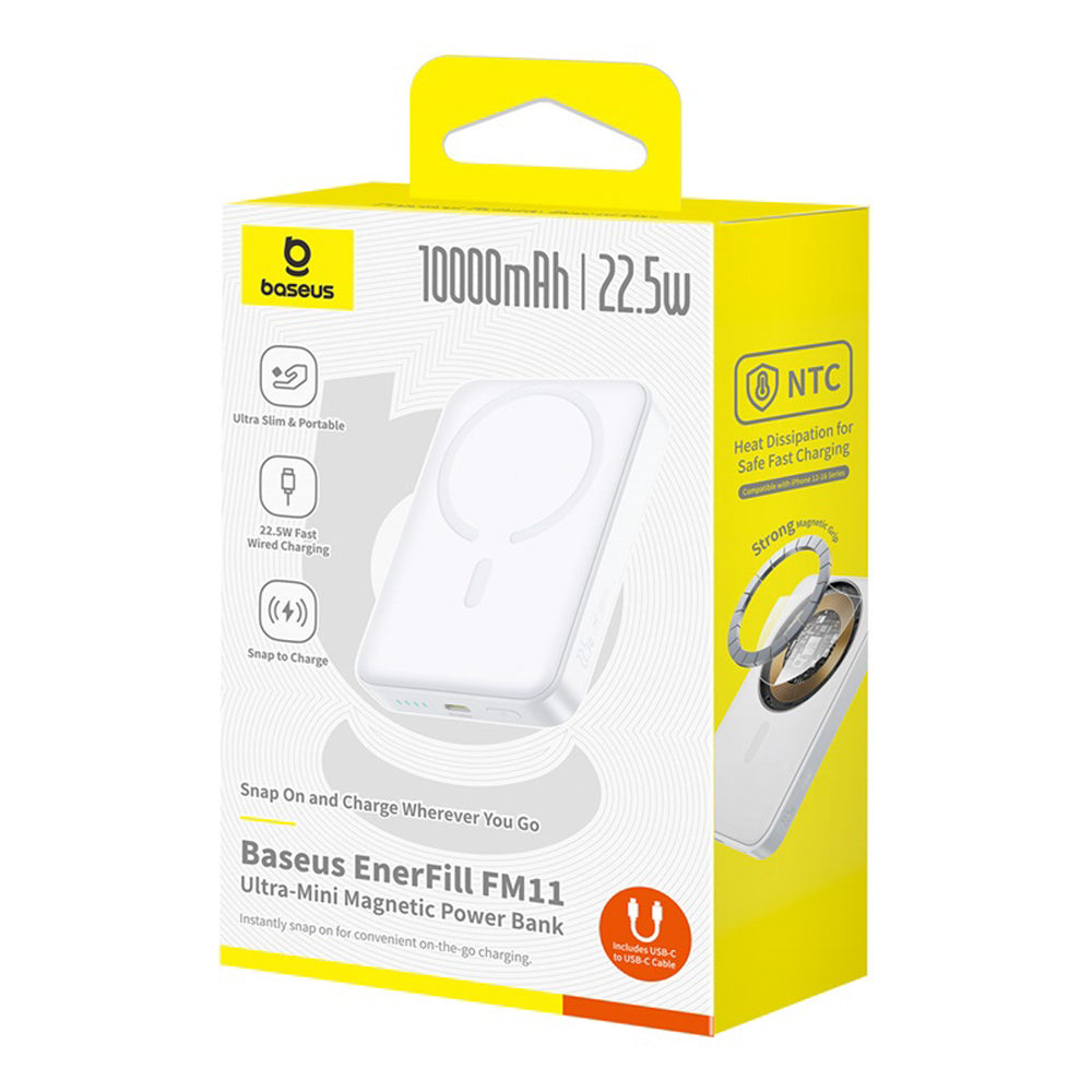 Baseus EnerFill FM11 Ultra-Mini 10000mAh 22.5W MagSafe Compatible Power Bank with Baseus Simple USB-C 20V/3A 30cm Cable - White_5