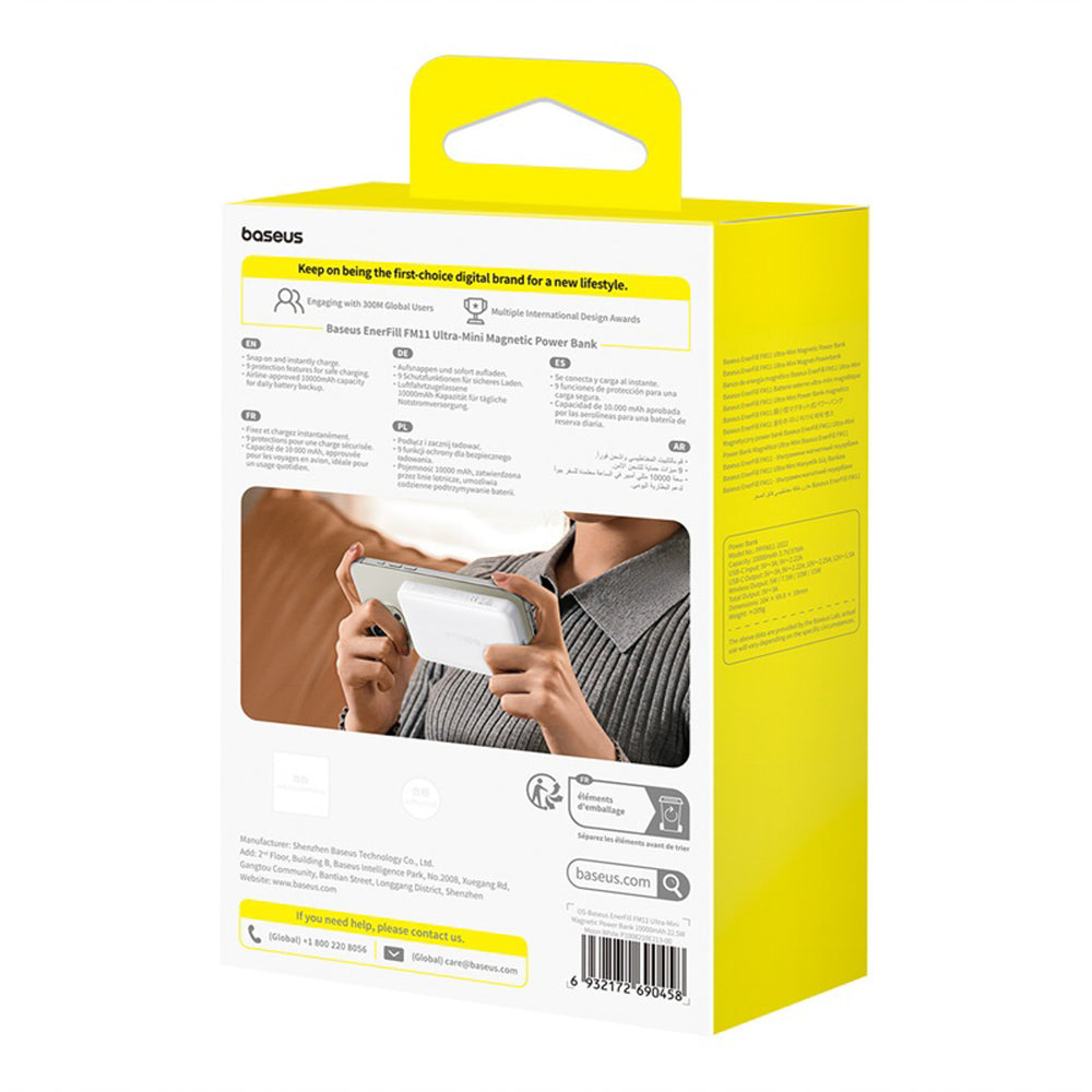 Baseus EnerFill FM11 Ultra-Mini 10000mAh 22.5W MagSafe Compatible Power Bank with Baseus Simple USB-C 20V/3A 30cm Cable - White_6