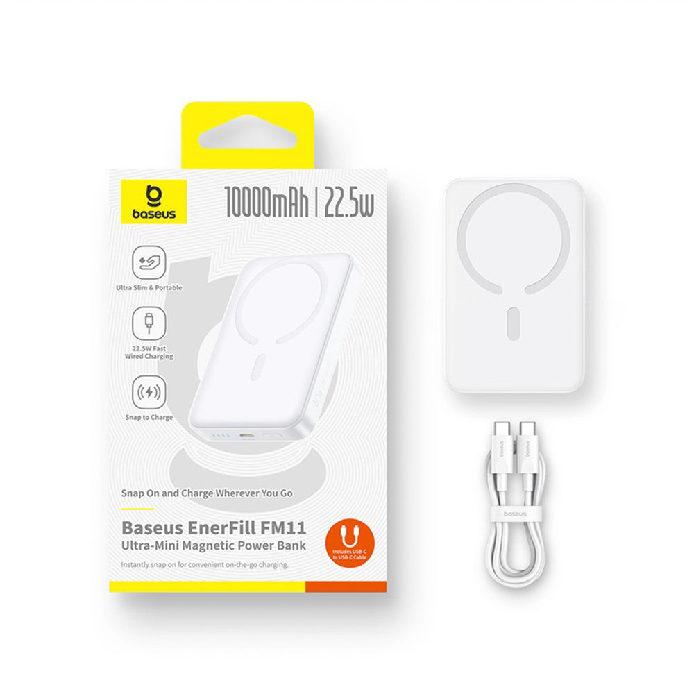 Baseus EnerFill FM11 Ultra-Mini 10000mAh 22.5W MagSafe Compatible Power Bank with Baseus Simple USB-C 20V/3A 30cm Cable - White_7