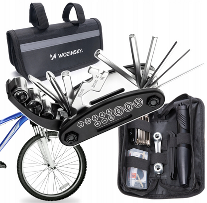 Wozinsky WMZ-01N tool kit, 16-in-1 bicycle multitool, pump, wrenches, inner tube kit - black_16