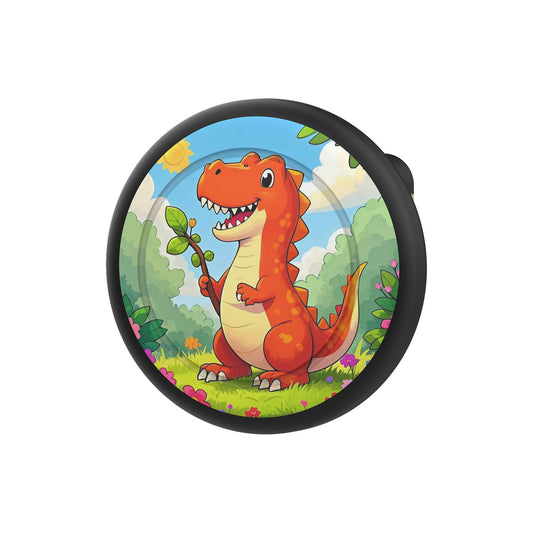 Etui przypinka na AirTag - czarna z nadrukiem dinozaura_0