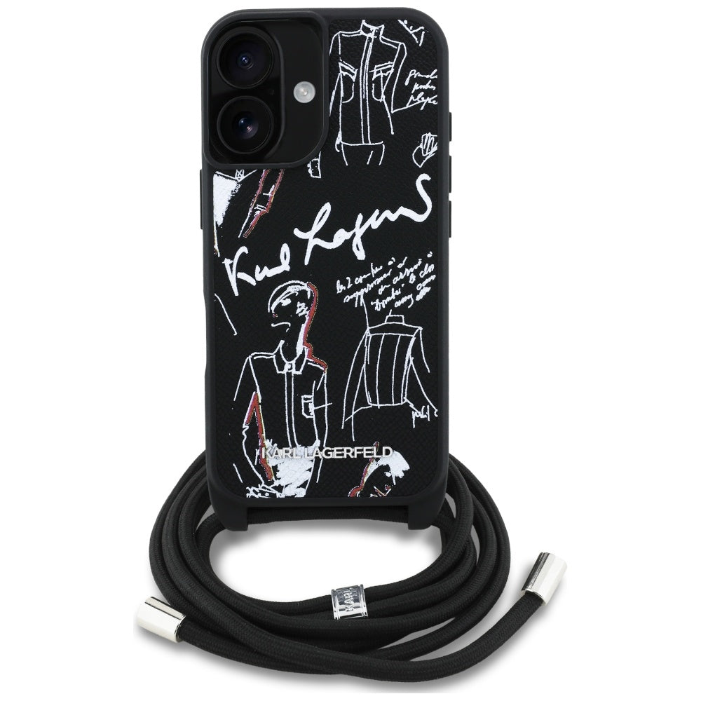 Karl Lagerfeld Crossbody Grained Pattern &amp; Logo Case for iPhone 16 - Black_1