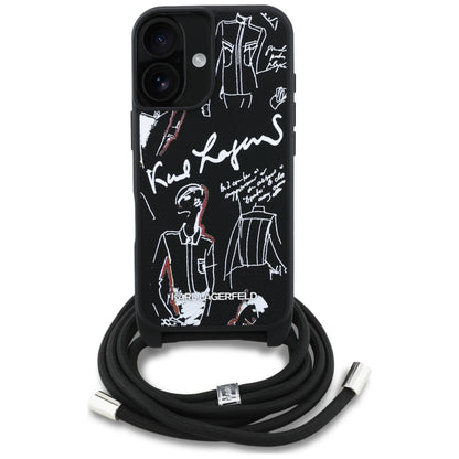 Karl Lagerfeld Crossbody Grained Pattern &amp; Logo Case for iPhone 16 - Black_1