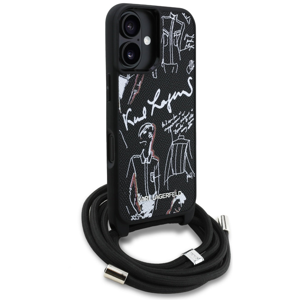 Karl Lagerfeld Crossbody Grained Pattern &amp; Logo Case for iPhone 16 - Black_2