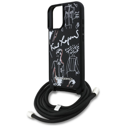 Karl Lagerfeld Crossbody Grained Pattern &amp; Logo Case for iPhone 16 - Black_4