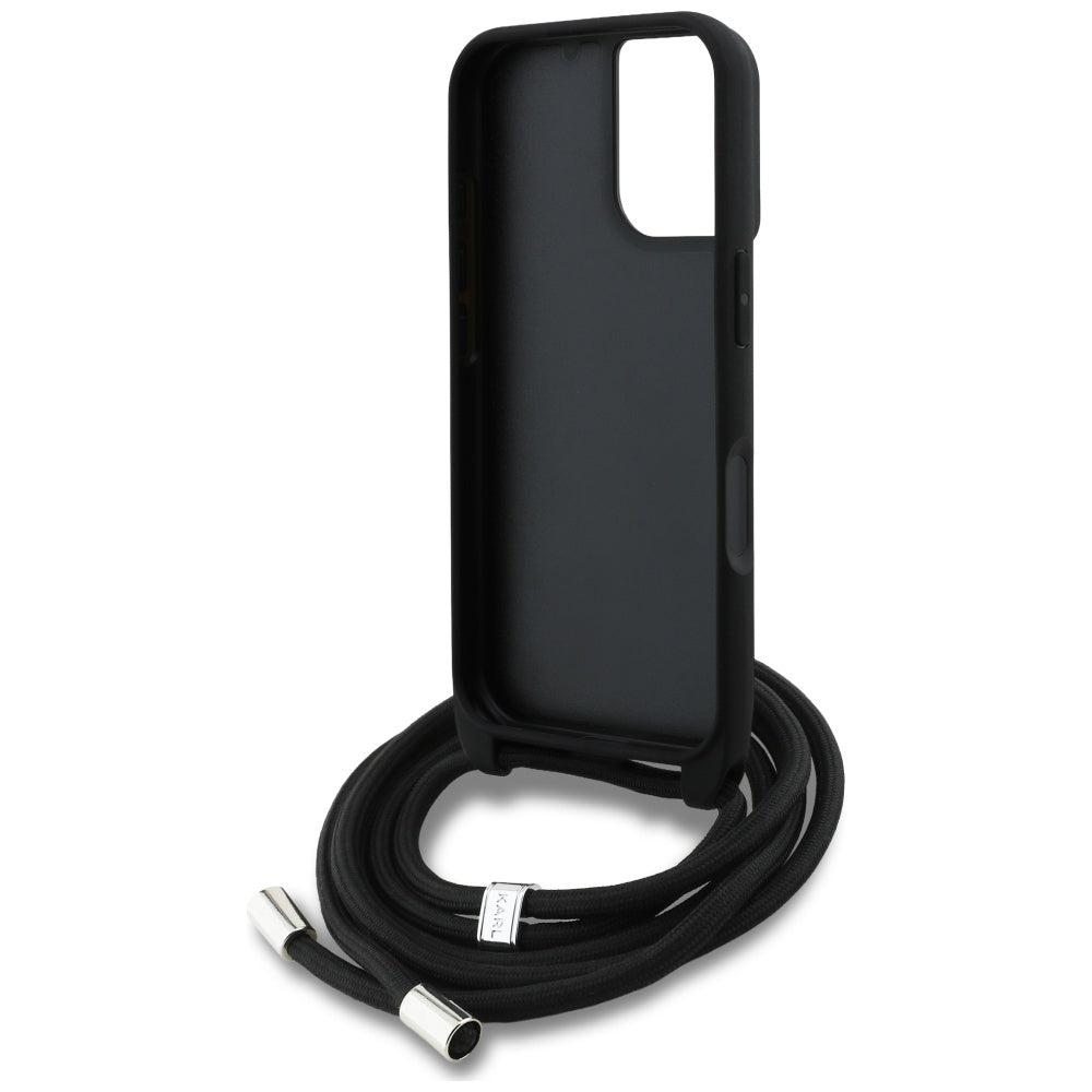 Karl Lagerfeld Crossbody Grained Pattern &amp; Logo Case for iPhone 16 - Black_5