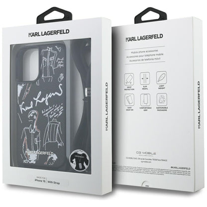 Karl Lagerfeld Crossbody Grained Pattern &amp; Logo Case for iPhone 16 - Black_6
