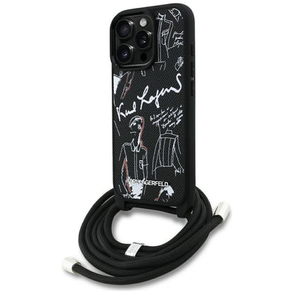 Karl Lagerfeld Crossbody Grained Pattern &amp; Logo Case for iPhone 16 Pro - Black_0