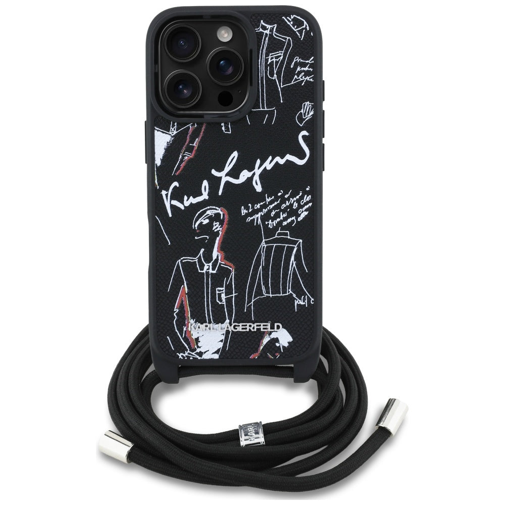 Karl Lagerfeld Crossbody Grained Pattern &amp; Logo Case for iPhone 16 Pro - Black_1