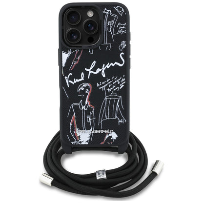 Karl Lagerfeld Crossbody Grained Pattern &amp; Logo Case for iPhone 16 Pro - Black_1
