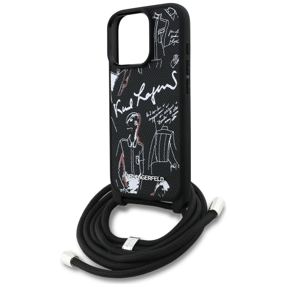 Karl Lagerfeld Crossbody Grained Pattern &amp; Logo Case for iPhone 16 Pro - Black_4