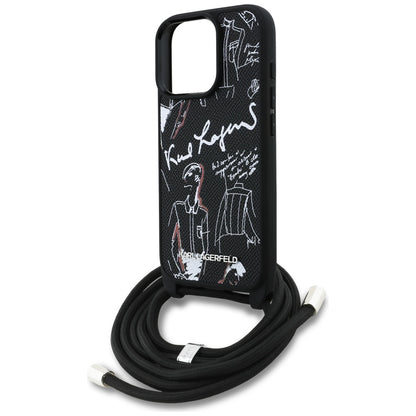 Karl Lagerfeld Crossbody Grained Pattern &amp; Logo Case for iPhone 16 Pro - Black_4