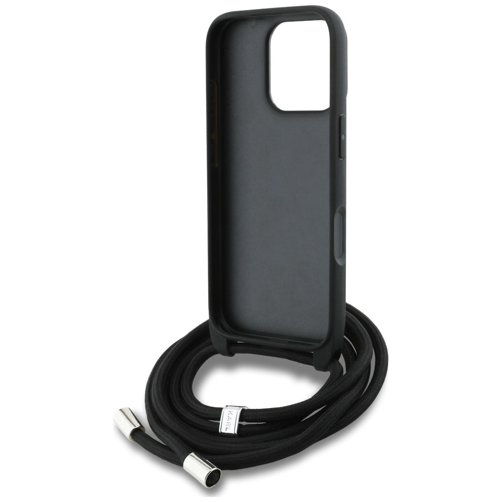 Karl Lagerfeld Crossbody Grained Pattern &amp; Logo Case for iPhone 16 Pro - Black_5