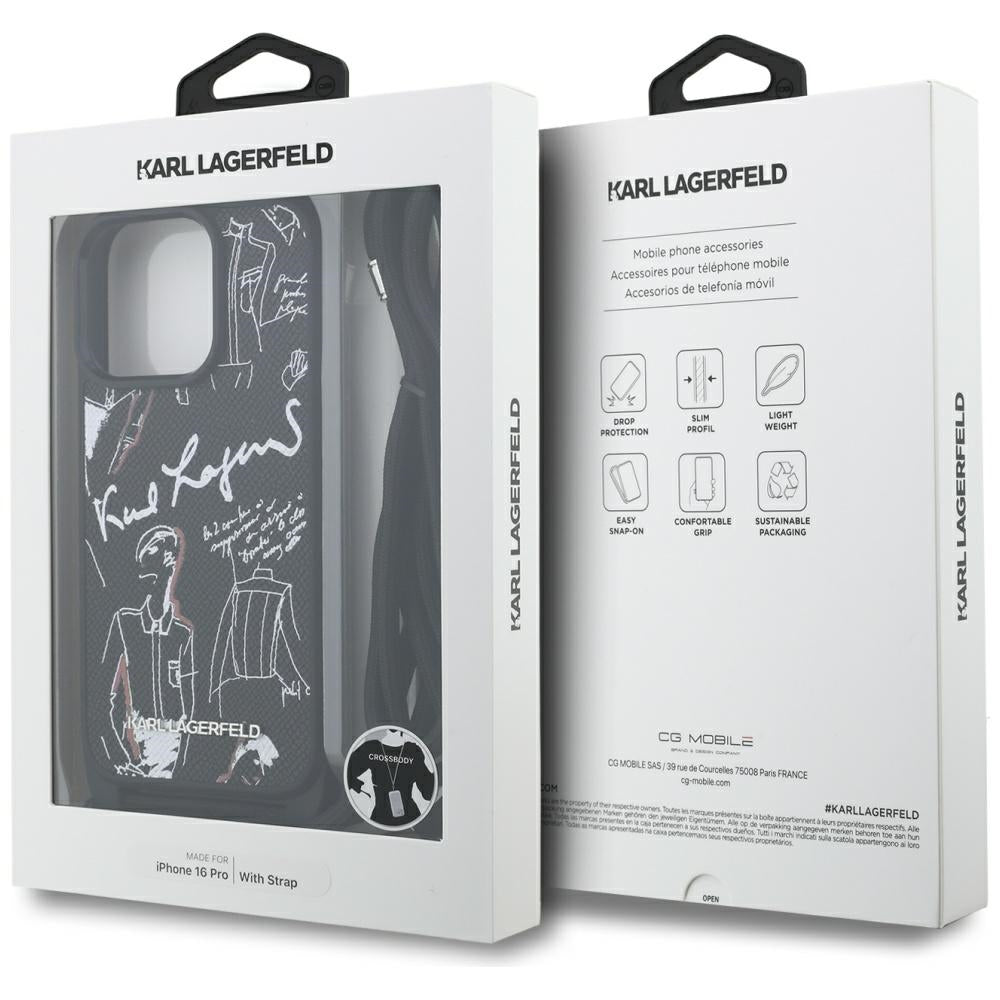 Karl Lagerfeld Crossbody Grained Pattern &amp; Logo Case for iPhone 16 Pro - Black_6