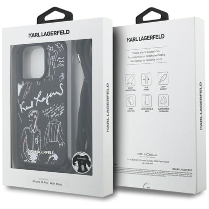 Karl Lagerfeld Crossbody Grained Pattern &amp; Logo Case for iPhone 16 Pro - Black_6