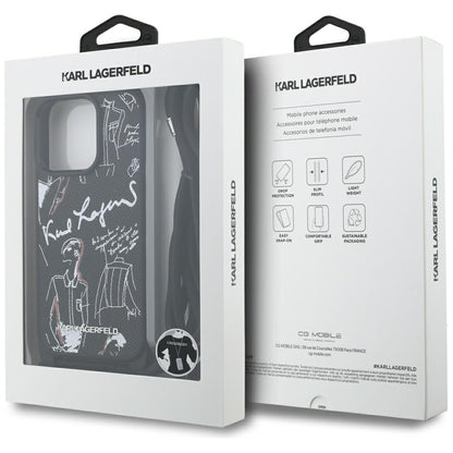 Karl Lagerfeld Crossbody Grained Pattern &amp; Logo Case for iPhone 16 Pro Max - Black_6