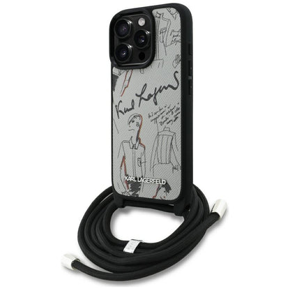 Karl Lagerfeld Crossbody Grained Pattern &amp; Logo Case for iPhone 16 Pro Max - Gray_0