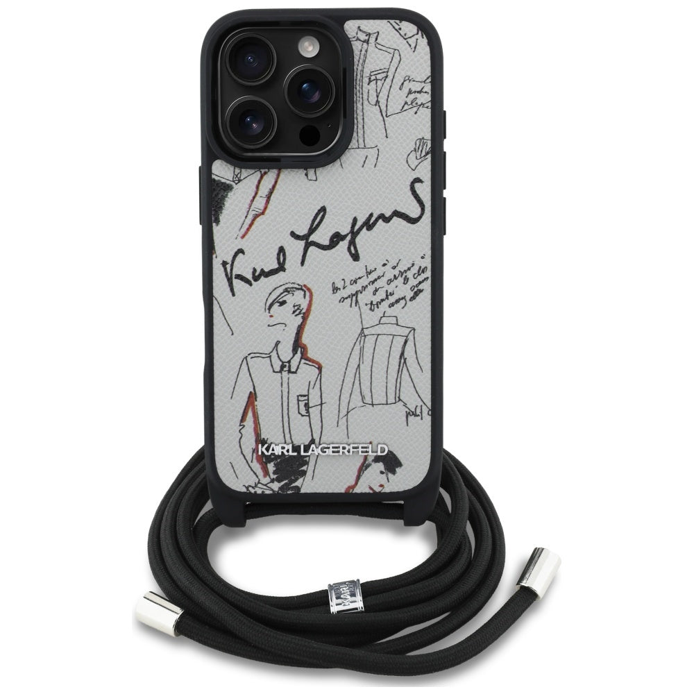 Karl Lagerfeld Crossbody Grained Pattern &amp; Logo Case for iPhone 16 Pro Max - Gray_1
