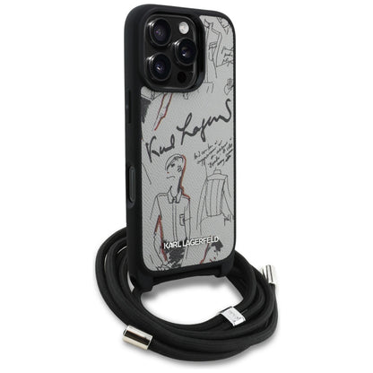 Karl Lagerfeld Crossbody Grained Pattern &amp; Logo Case for iPhone 16 Pro Max - Gray_2