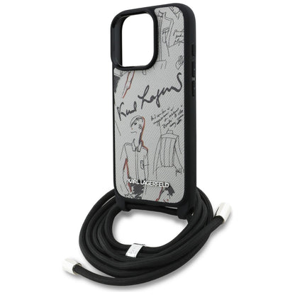 Karl Lagerfeld Crossbody Grained Pattern &amp; Logo Case for iPhone 16 Pro Max - Gray_4