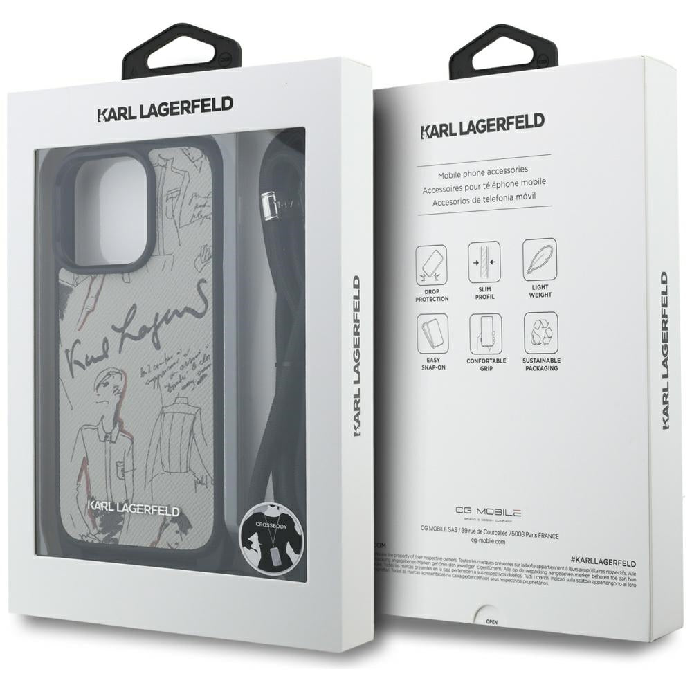 Karl Lagerfeld Crossbody Grained Pattern &amp; Logo Case for iPhone 16 Pro Max - Gray_6