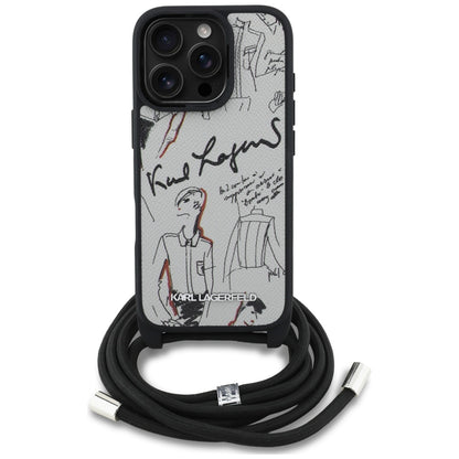 Karl Lagerfeld Crossbody Grained Pattern &amp; Logo Case for iPhone 16 Pro - Gray_1