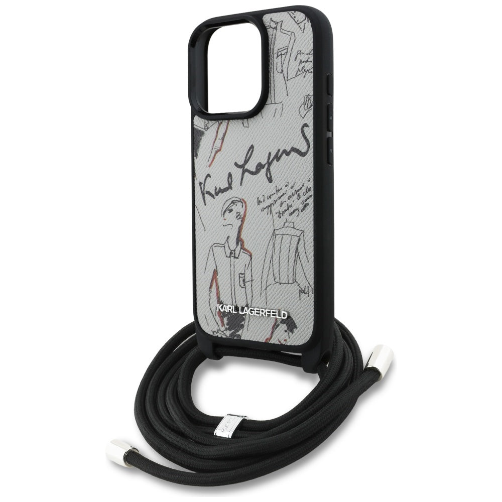 Karl Lagerfeld Crossbody Grained Pattern &amp; Logo Case for iPhone 16 Pro - Gray_4