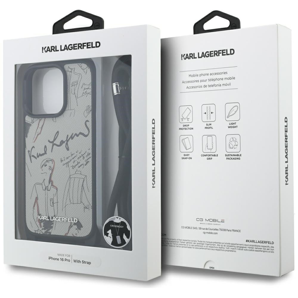 Karl Lagerfeld Crossbody Grained Pattern &amp; Logo Case for iPhone 16 Pro - Gray_6