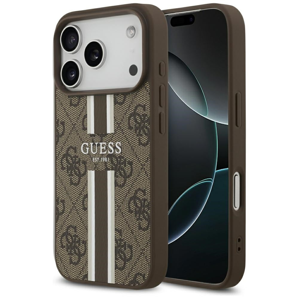 Guess 4G Printed Stripes MagSafe case for iPhone 17 Pro - brown_0