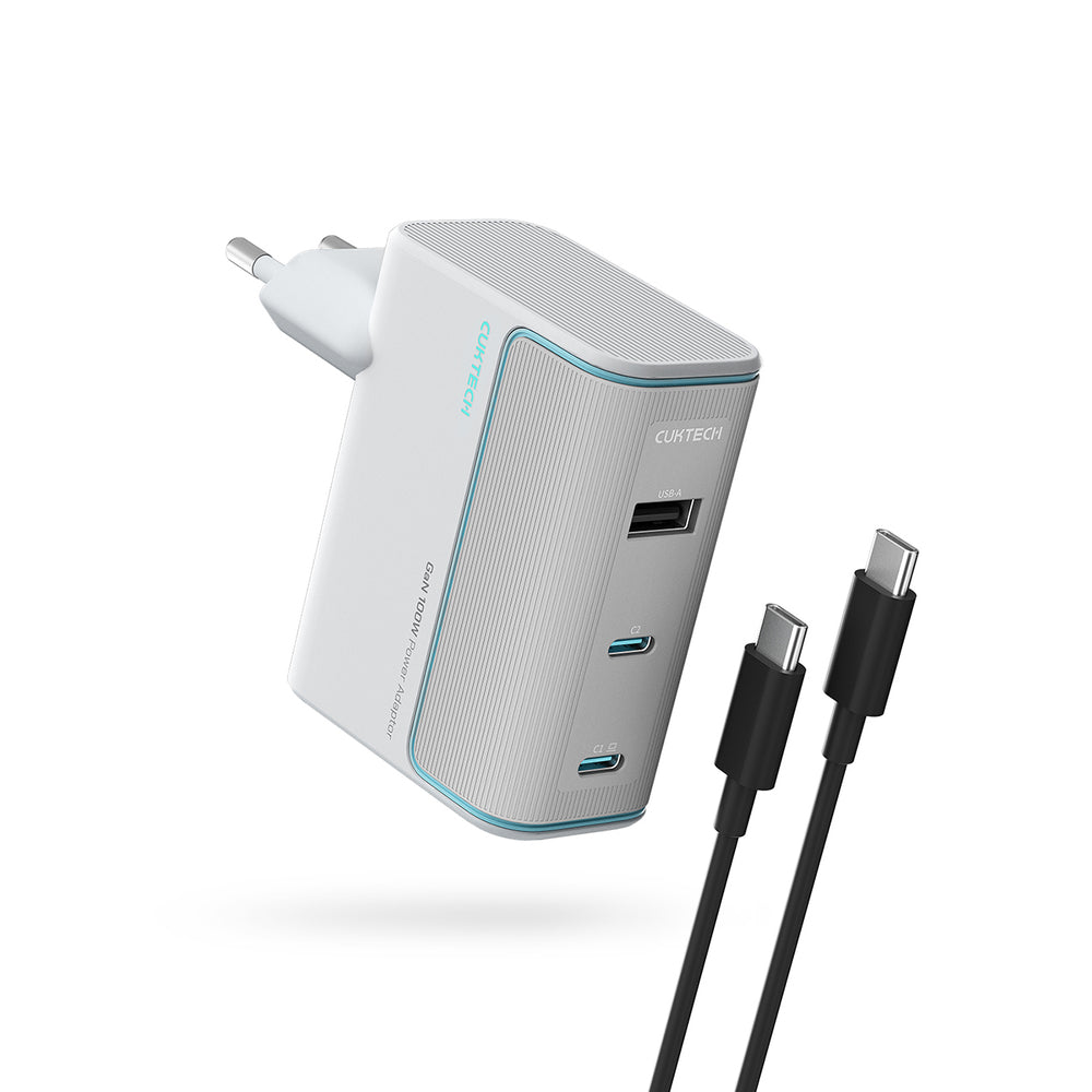 Cuktech AD1003EU 100W GaN 2x USB-C + USB-A Wall Charger with Cable - White_0