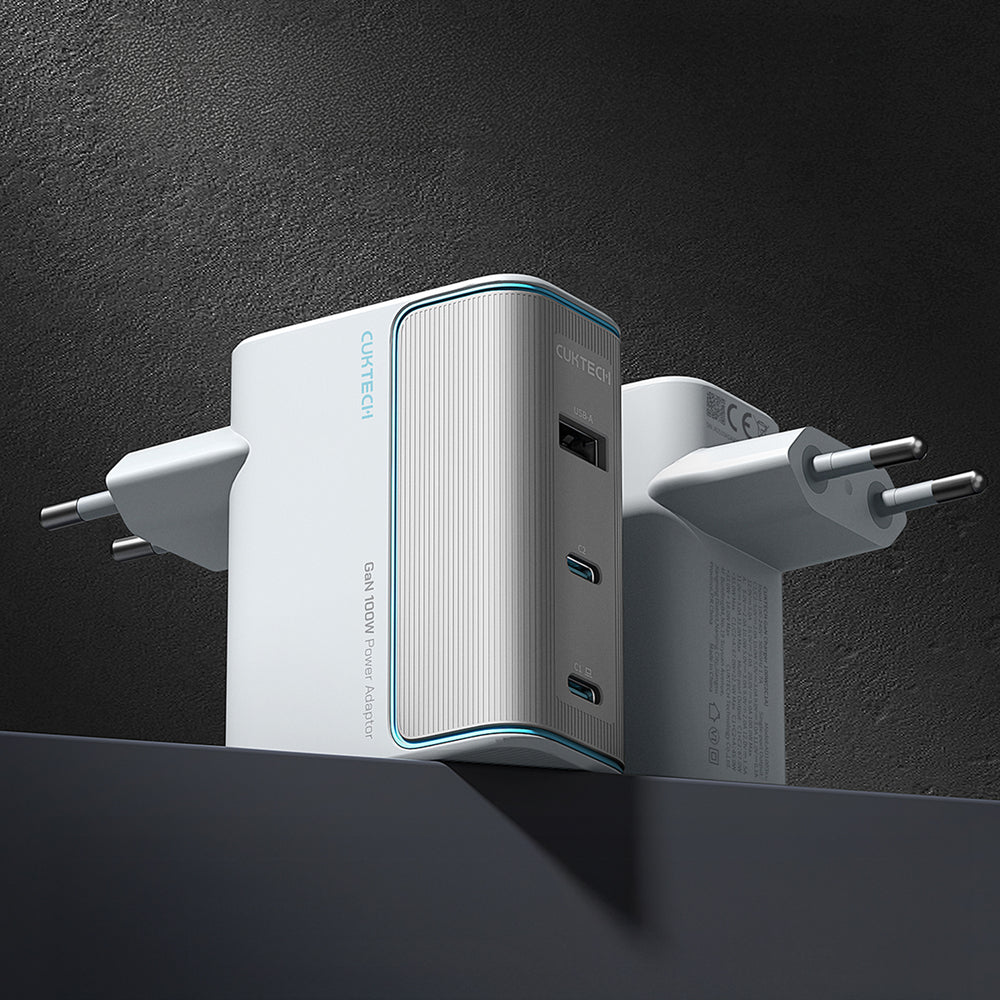 Cuktech AD1003EU 100W GaN 2x USB-C + USB-A Wall Charger with Cable - White_2